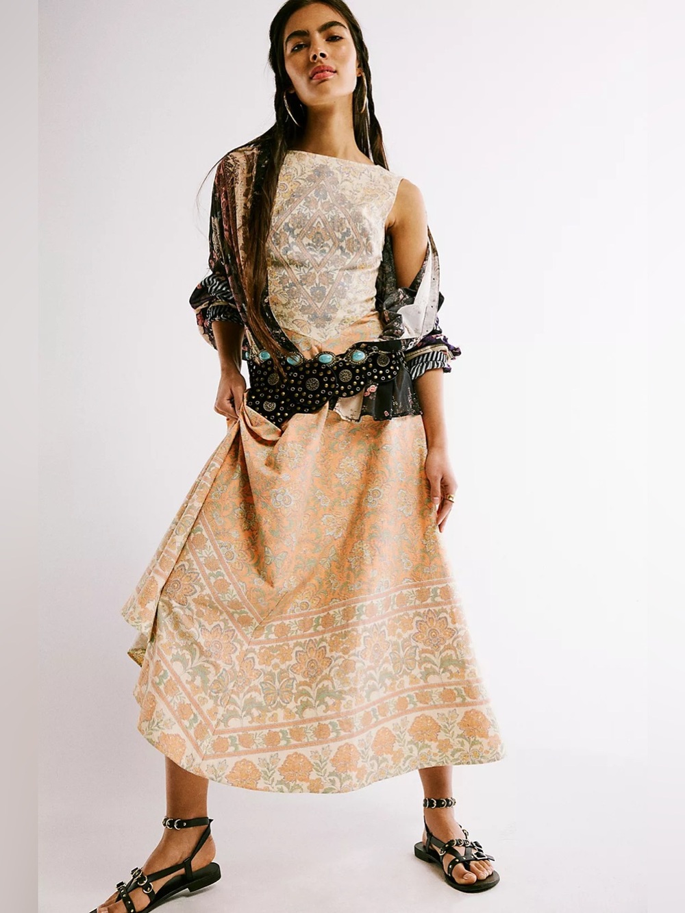 Free People Malena Maxi Dress Paisley Boho Sleeveless Linen Backless Dress - Picture 5 of 7